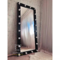 Гримерное зеркало с подсветкой из массива сосны черное 180х80 20 ламп